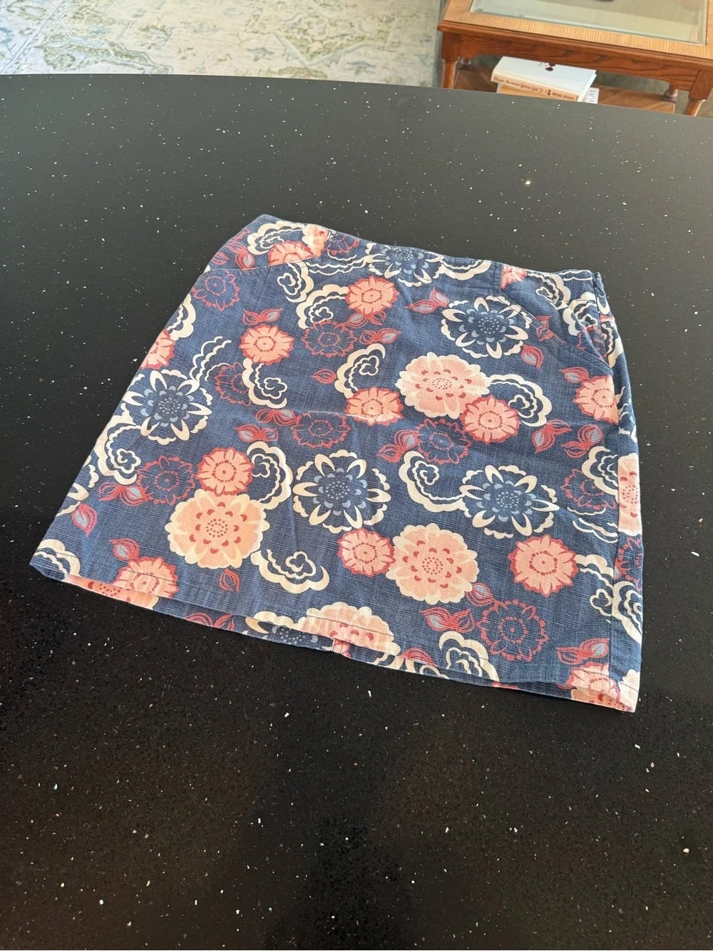 Loft Floral Print Blue Cotton Blend Mini Skirt